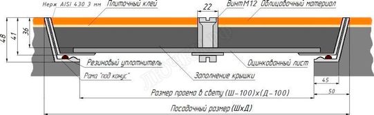 Напольный люк из нержавеющей стали AISI 430 300*300 Напольный люк из нержавеющей стали AISI 430 300*300